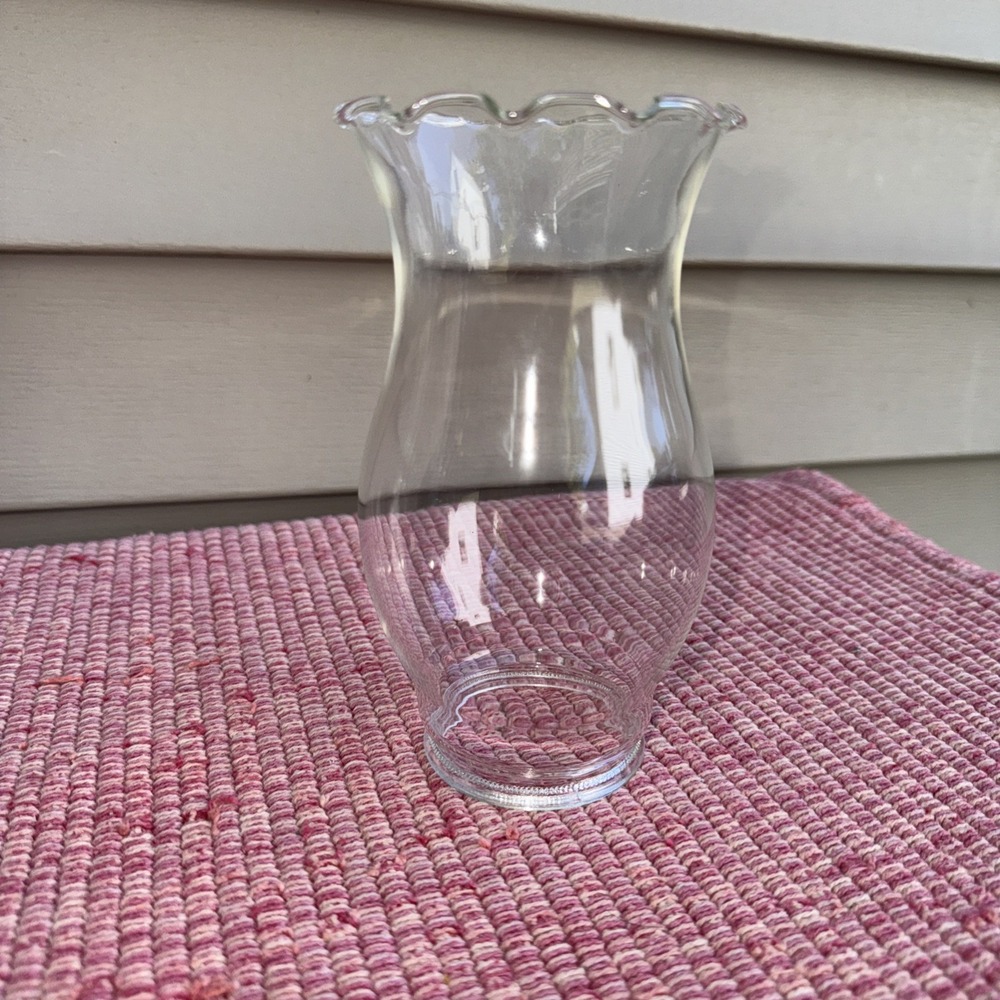 Vintage Ruffled Top Clear‎ Glass 6"" Hurricane Chimney Shade 2-1/4" Base